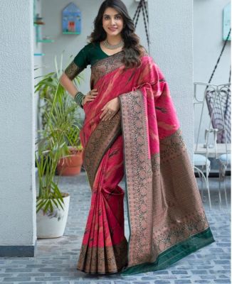 Coral Pink Pure Handloom Banarasi Silk Saree From Banaras