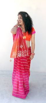 Pink Red Flower Design Hand Katdana Zari WivesWork Georgette Saree