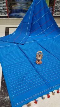 Blue Stripes Pure Handloom Cotton Saree