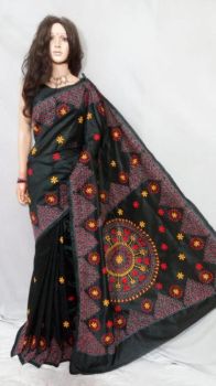 Black Malay Silk Saree with Embroidery work