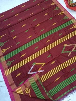 Wine Berry Pure Handloom Silk Cotton Saree From Bengal