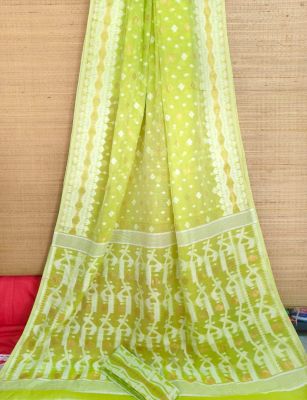 Parrot Green Pure Handloom Dhakai Jamdani Saree From Bengal