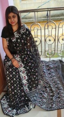 Black Pure Handloom Dhakai Jamdani Saree From Bengal