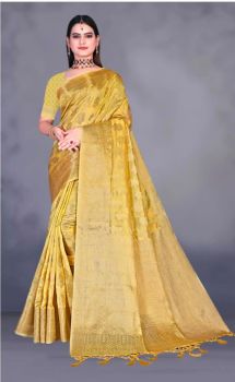 Yellow Flower Design Handloom Organza Silk Saree