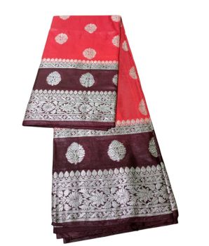 Red And Maroon Silk Saree From Uttar Pradesh