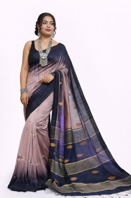 Chocolate Brown Ikkat Silk Cotton Pure Handloom Saree From Bengal
