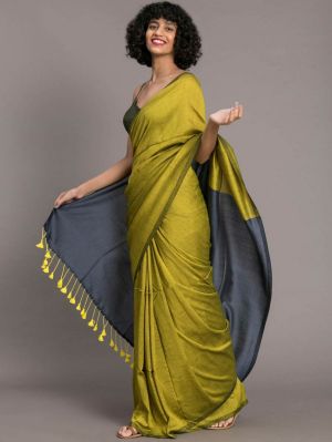 Golden Pure Handloom Cotton Saree From Bengal