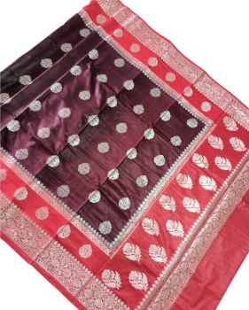 Maroon And Red Silk Saree From Uttar Pradesh