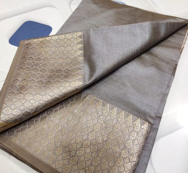 Dark Grey Soft Manipuri Silk Saree From Bangalore