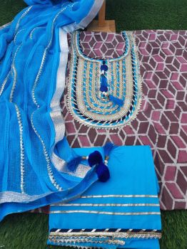 Printed Cotton Gota Detailing Suit With Chiffon Dupatta