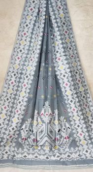 Grey Butta Design Pure Handloom Soft Dhakai Jamdani Saree
