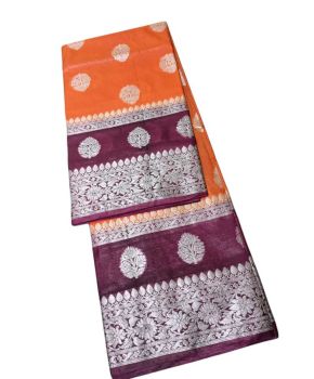 Orange And Maroon Silk Saree From Uttar Pradesh