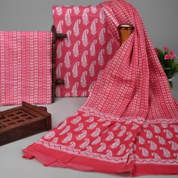 Red Brown Handloom Suit With Cotton Dupatta