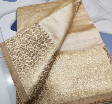 Dark Cream Soft Manipuri Silk Saree From Bangalore