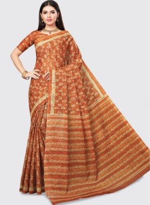 Sunrise Orange Pure Handloom Silk Saree From Banaras
