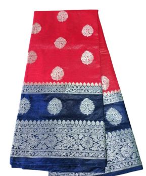 Red And Blue Silk Saree From Uttar Pradesh