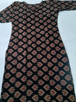 Chacoal Black Pure Handloom Cotton Bagru Kurti From Bengal