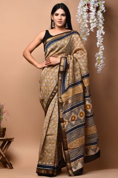Brownish Orange Maheshwari Silk Saree From Rajshthan