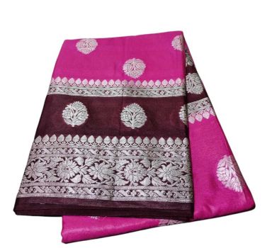 Pink And Brown Silk Saree From Uttar Pradesh