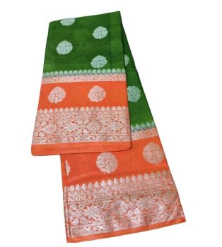 Green And Orange Silk Saree From Uttar Pradesh