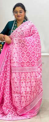 Pink Pure Handloom Dhakai Jamdani Saree From Bengal