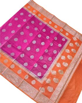 Pink And Orange Silk Saree From Uttar Pradesh