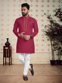 Men Solid Pink Cotton Festival Special Kurta