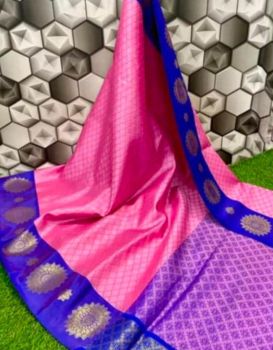 Persian Pink Banarasi Silk With Contrast Border Saree From Banaras