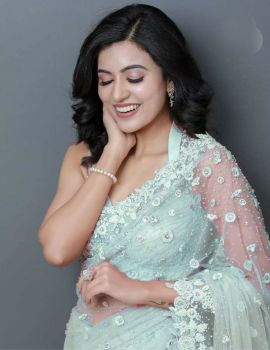 Sky Blue Embroidery Work Organza Silk Saree