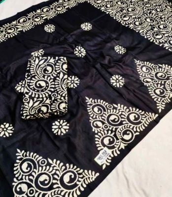 Black Pure Handloom Maheshwari Silk Cotton Saree From Bengal