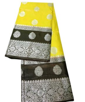 Yellow And Black Silk Saree From Uttar Pradesh