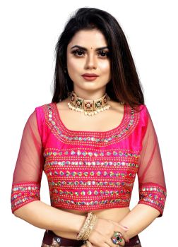 Pink Phantom Silk Mirror Work Festival To Wear Blouse