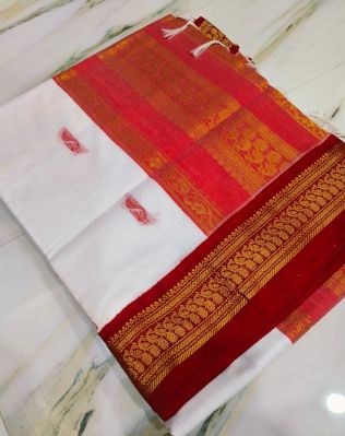 White Pure Handloom Gadwal Saree From Bengal
