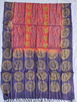 Blue & Red cotton silk dupatta