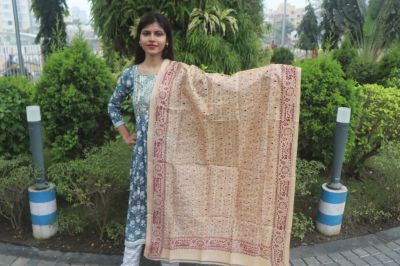 Cream Kantha stitch Pure Handloom Dupattas From Bengal