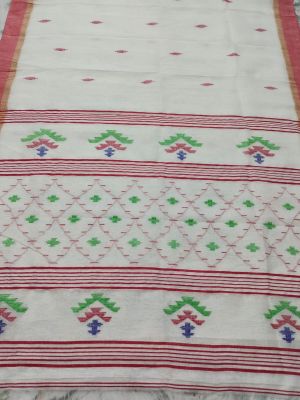 White Pure Handloom Linen By Linen Saree From Bengal