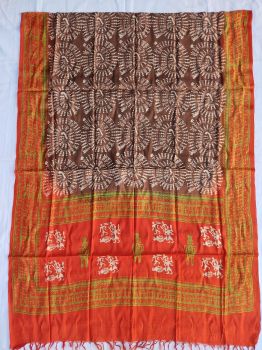Light red & Coffee cotton silk dupatta