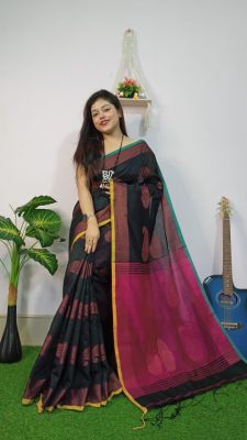 Black Pure Handloom Dhakai Jamdani Saree From Bengal