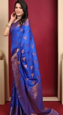 Royal Blue Pure Handloom Art Silk Saree From Banaras