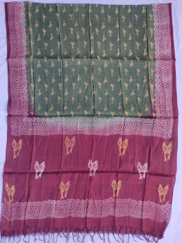 Red & Sea green cotton silk dupatta