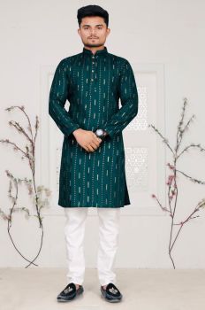Men Dark Blue Green Cotton Kurta Mirror Work Original kurta