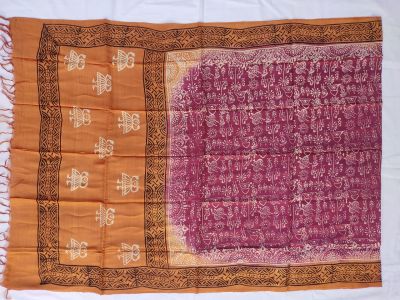 Gold & Red cotton silk dupatta