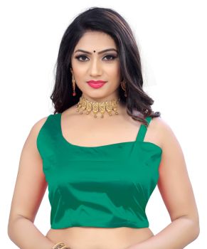 Green Malai Satin Fabric One Side Strap Blouse