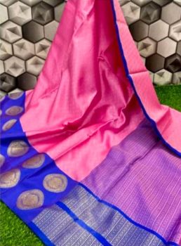 Pink Banarasi Silk With Contrast Border Saree From Banaras