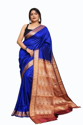 Royal Blue Kashmiri Pashmina Silk Saree From Bengal