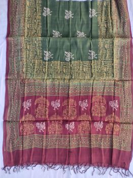 Sea green , Maroon & Golden cotton silk dupatta