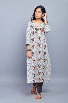 Black & White Printed Cotton Kurta with Patchwork