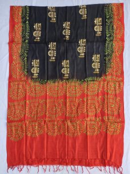 Deep red & Black cotton silk dupatta