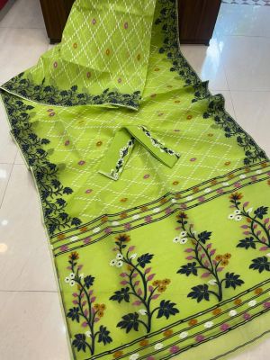 Dark Bottle Green Pure Handloom Dhakai jamdani Saree From Beng