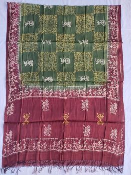 Maroon & Sea green cotton silk dupatta